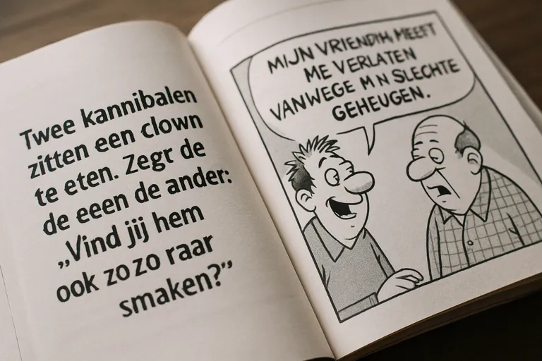 Wat zijn moppen en grappige cartoons in het nederlands